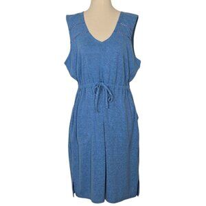PRANA Cozy Up Korrine Blue Sleeveless Dress Pockets Drawstring Waist Size M  NWT